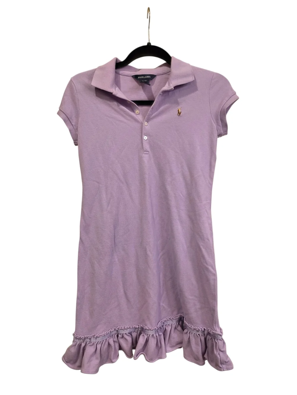 RALPH LAUREN Lilac Cotton‎ Ruffle Hem Polo Shirt Dress - Size XL (16)